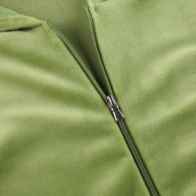 Solid color velvet slim sports suit zipper hood pic 49
