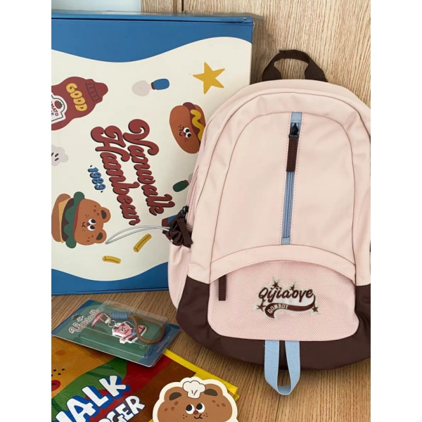 日系百搭撞色初中高中生书包休闲简约可套拉杆箱背包大容量双肩包详情8