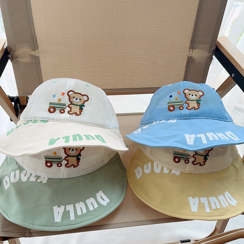 儿童防晒帽夏季新款卡通小熊网眼遮阳透气大檐太阳鸭舌棒球盆帽详情1