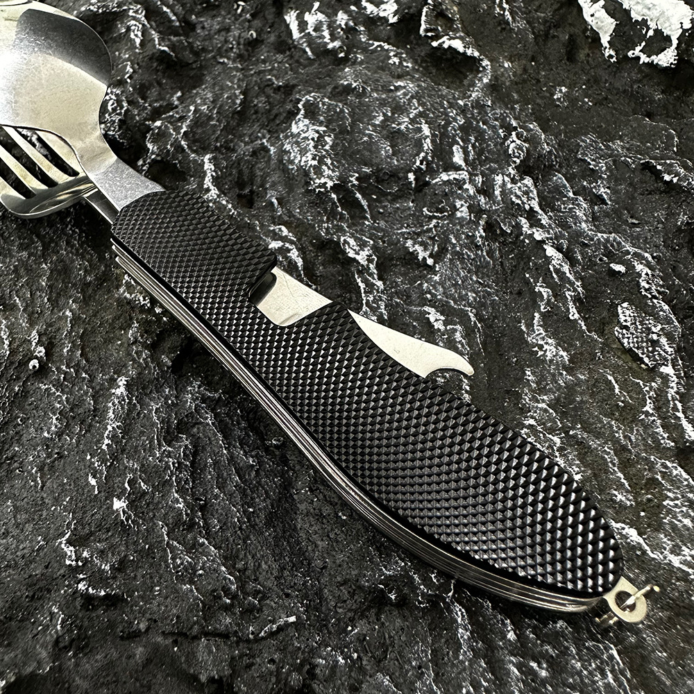 Mini folding knife, fork and spoon set, detachable combination, outdoor mountaineering and travel tableware, multi-opening aluminum handle Swiss knives pic 10