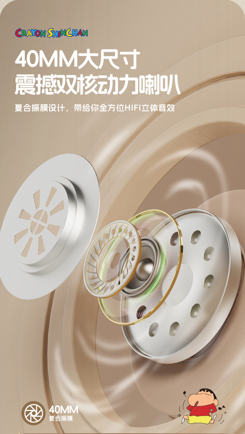 蜡笔小新动感头戴蓝牙耳机物理降噪无线游戏电竞音乐耳机电脑耳麦详情5