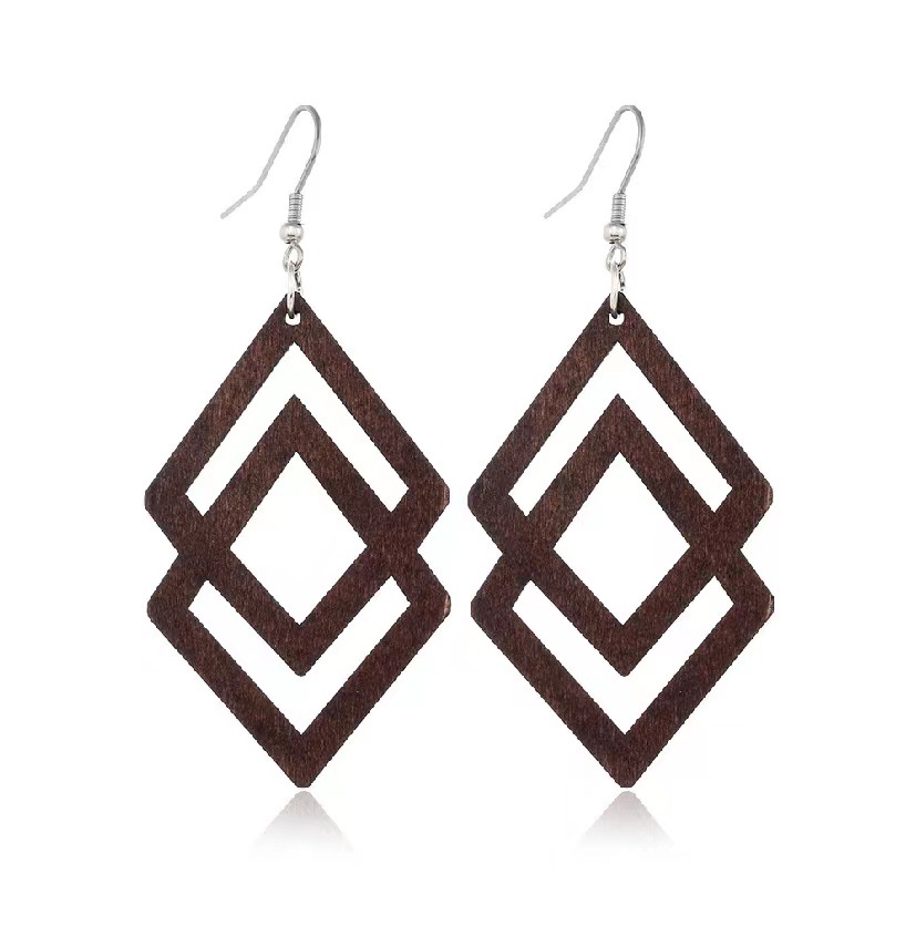 欧美简约风女士耳环几何菱形木质耳环时尚耳坠外贸跨境电商热卖货详情6