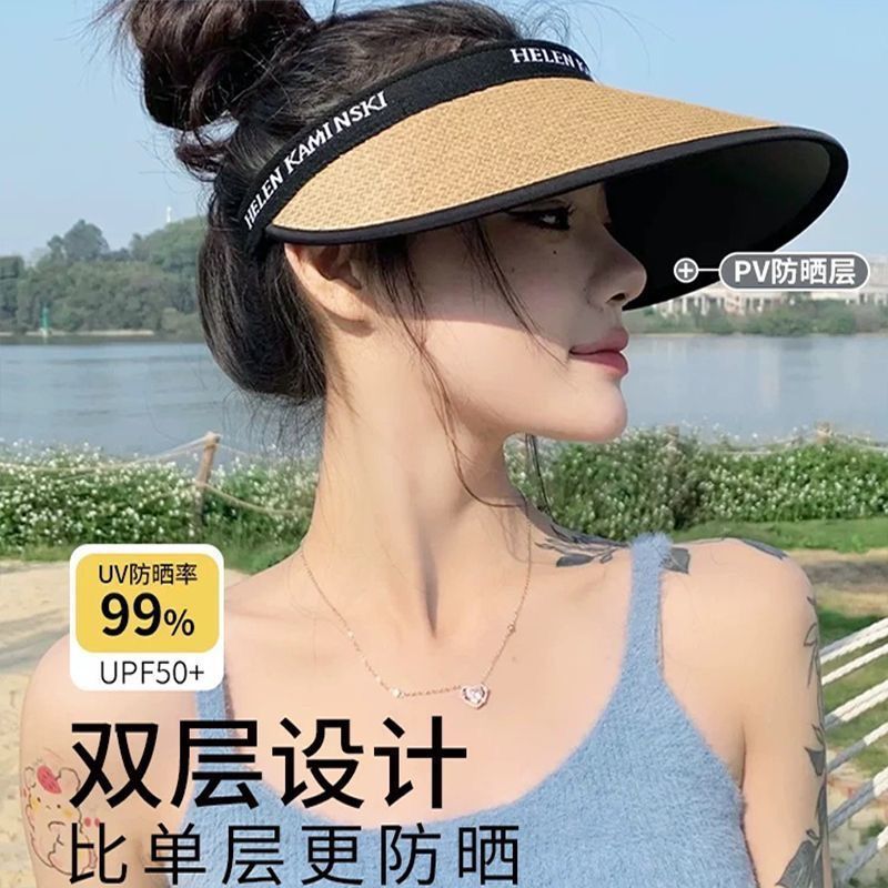 【 New Customers get a 5-yuan discount 】 Open-top uv sun protection hat for women, summer large-brim beach sunshade straw hat for cycling pic 3