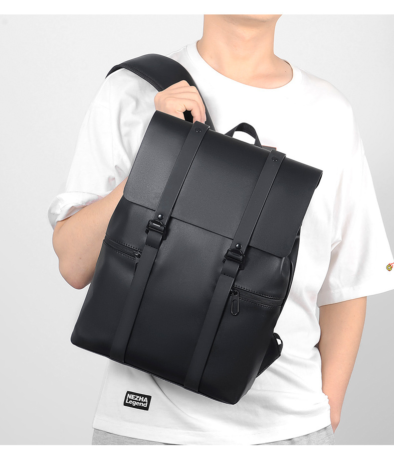 This simple and trendy double-shoulder computer bag for both men and women is fashionable and versatile. It has a large capacity and is a niche backpack with a PU waterproof leather film pic 17