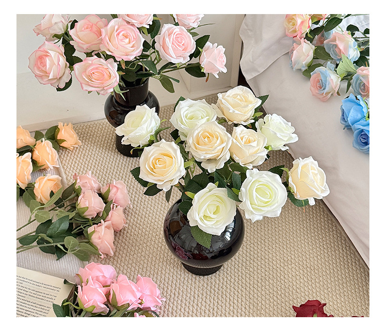 Artificial rose bouquets, single artificial flowers, home living room dining table ornaments, wedding hall flower arrangements, decorative flowers pic 12