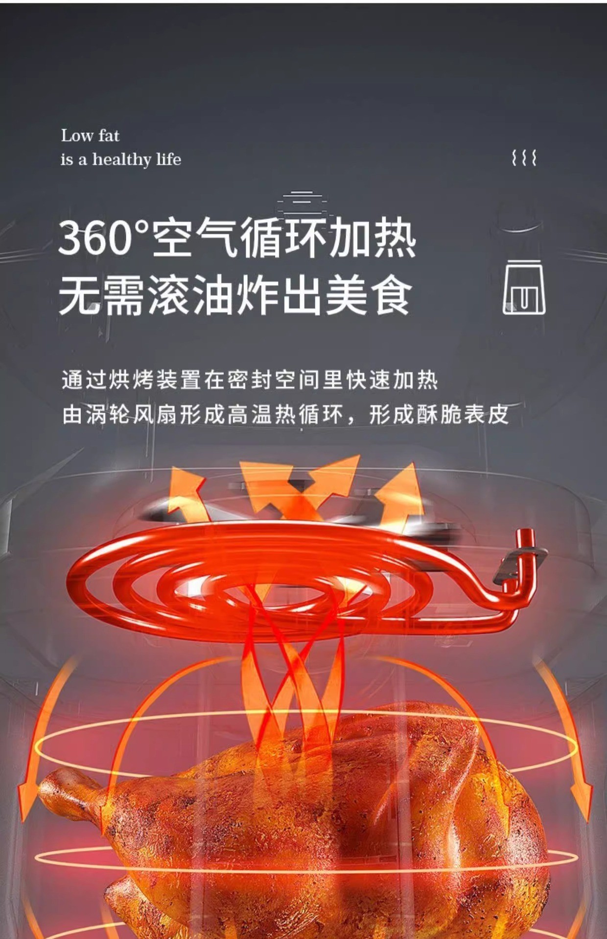 新款志高智能空气炸锅可视大容量无油烟多功能全自动6L家用电炸锅详情11