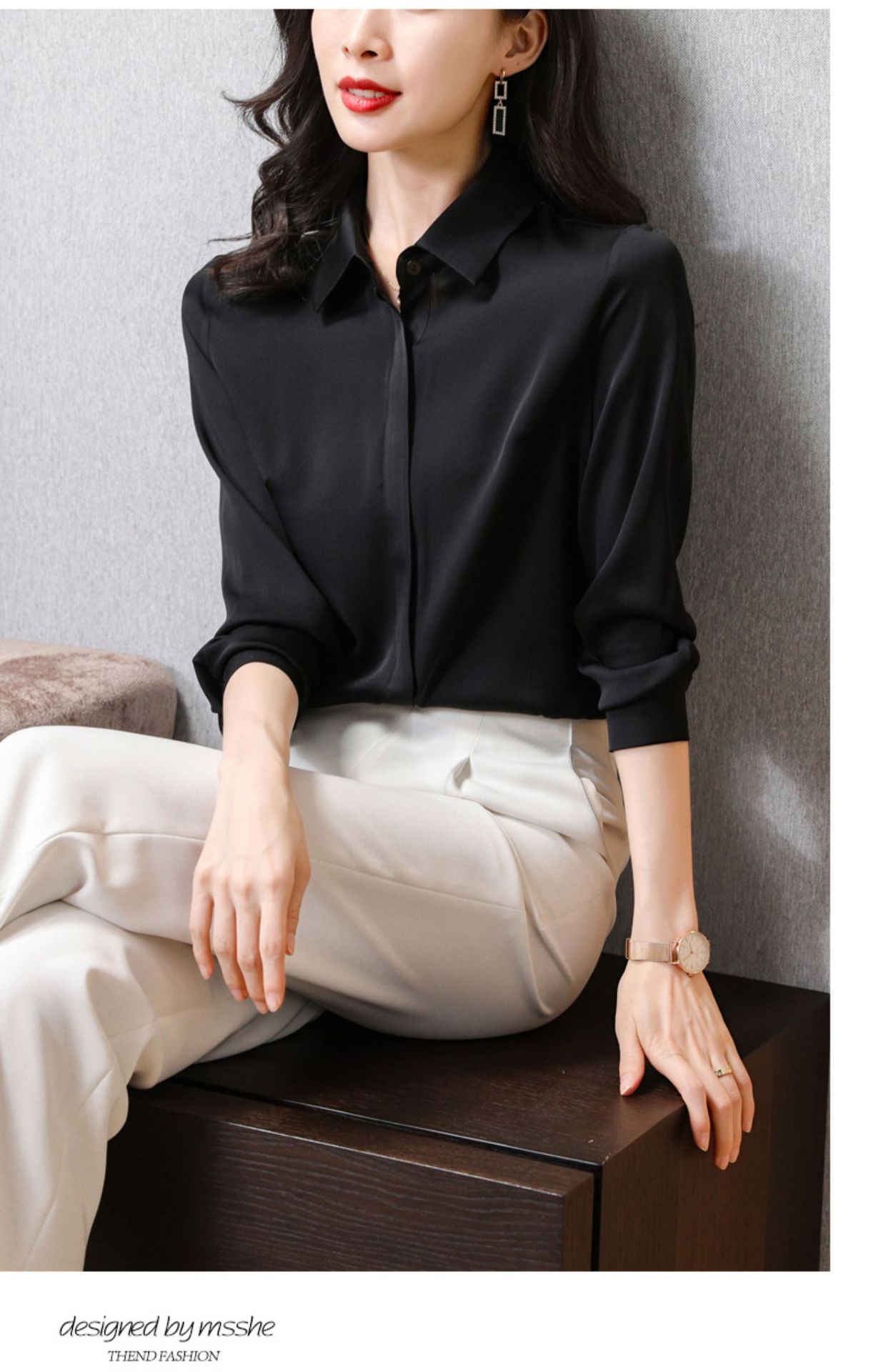 重磅真丝衬衫女2025新款长袖纯色气质职业OL通勤时尚桑蚕丝上衣详情8