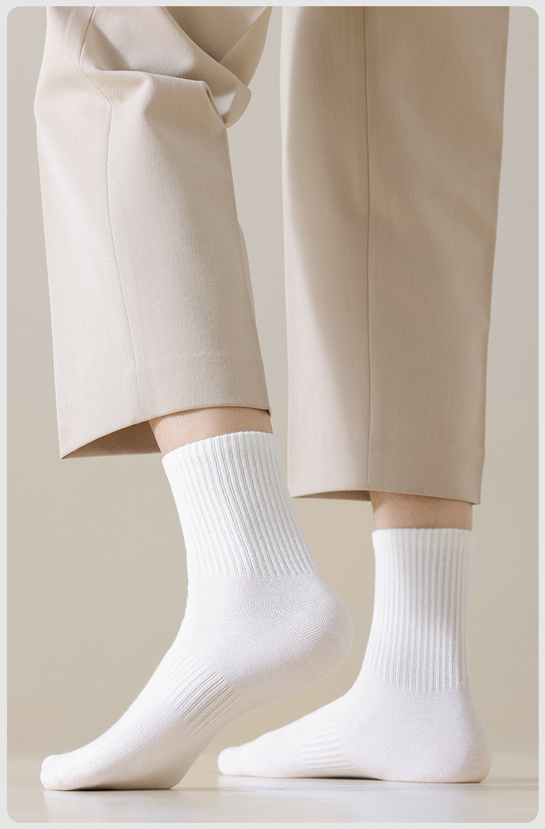新疆长绒棉袜子黑白灰纯色抗菌束腰透气防臭商务休闲纯棉长筒袜子详情4