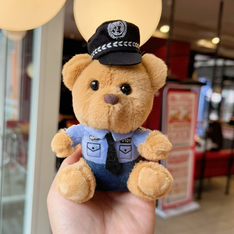 新款警察熊交警消防熊小挂件毛绒玩具公仔网红铁骑玩偶可爱钥匙扣详情3