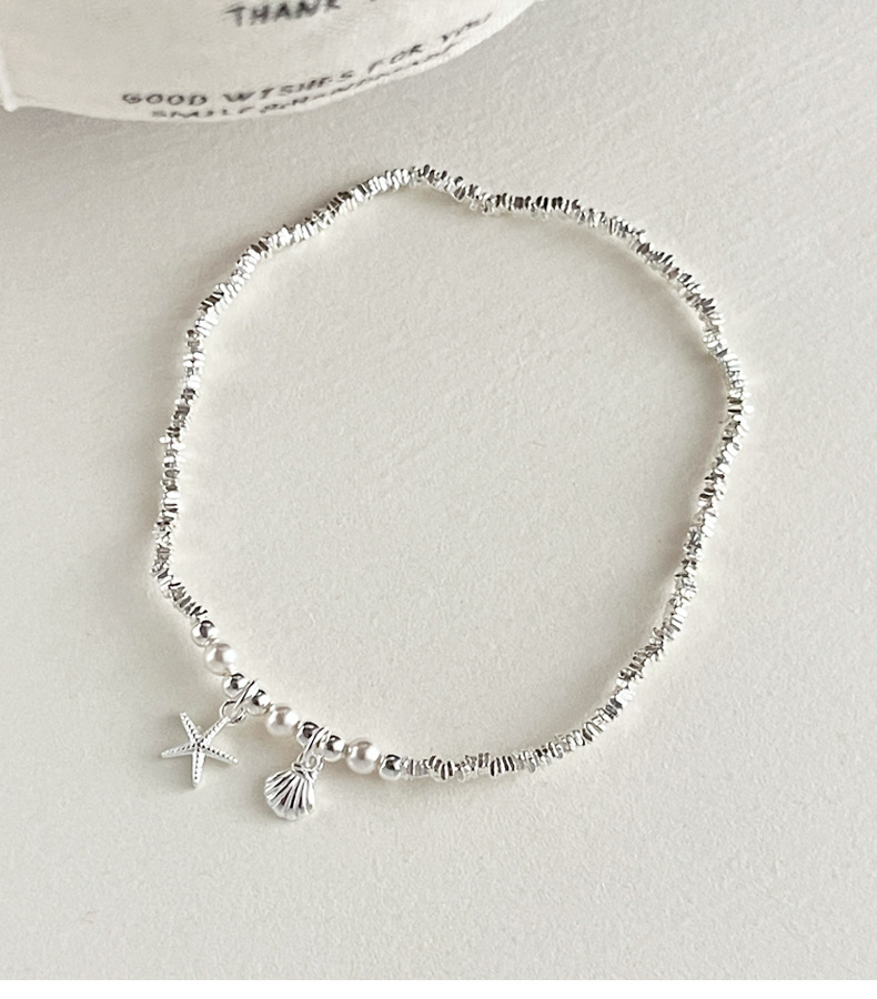 925纯银海星贝壳珍珠碎银子手链女手工弹力绳款设计百搭手环B3256详情6