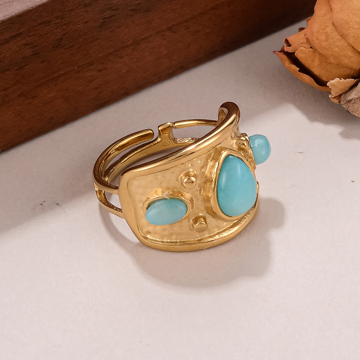 Best-selling stainless steel natural stone rings for women on AliExpress, non-fading titanium steel retro geometric rings for women pic 37