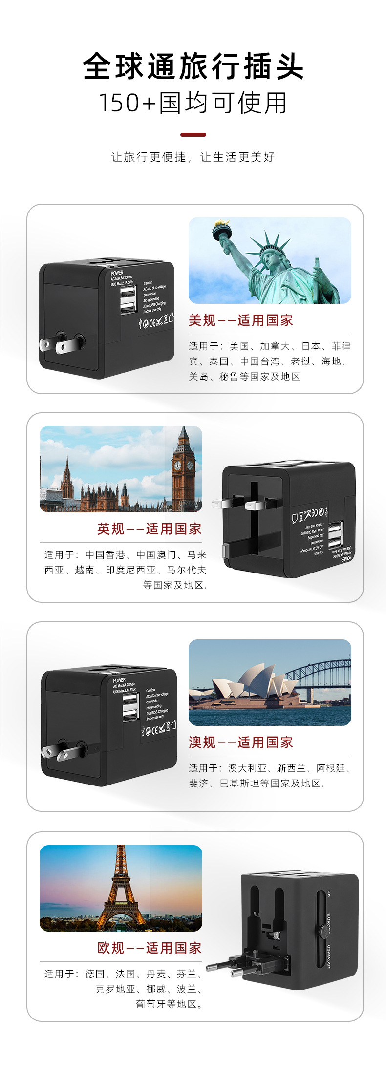 跨境多功能旅行转换插头全球通用插头转换器万能欧规美规插座详情7