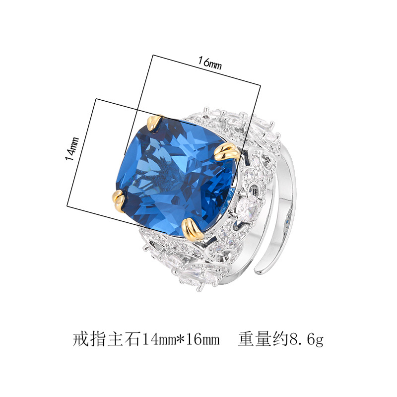 2025新款饰品戒指锆石女长方仿真蓝宝石帕拉伊巴高级感一件批发详情9