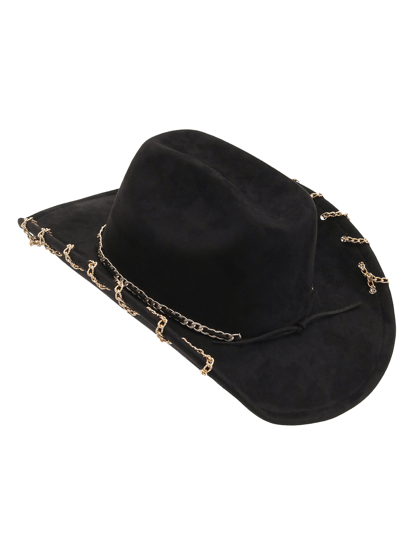 Cross-border trendy suede top hat, heavy metal chain accessory, denim wide-brimmed retro jazz hat, unisex pic 4