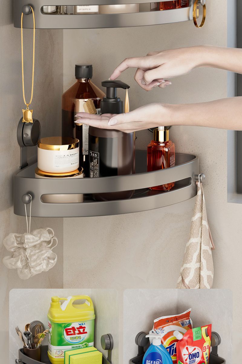 加厚吸盘三角置物架卫生间浴室用品收纳架免打孔转角架壁挂卫浴架详情11