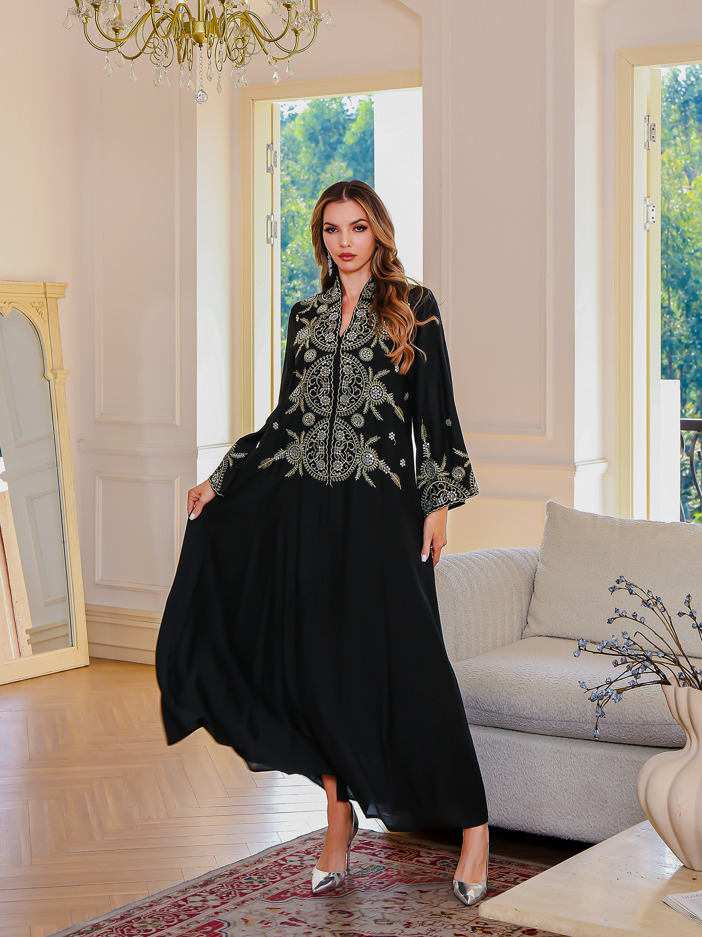 En stock europa y américa crossover musulmán mujer robe Medio Oriente dubai vestido abaya bordado robe grande vestido de noche pic 18