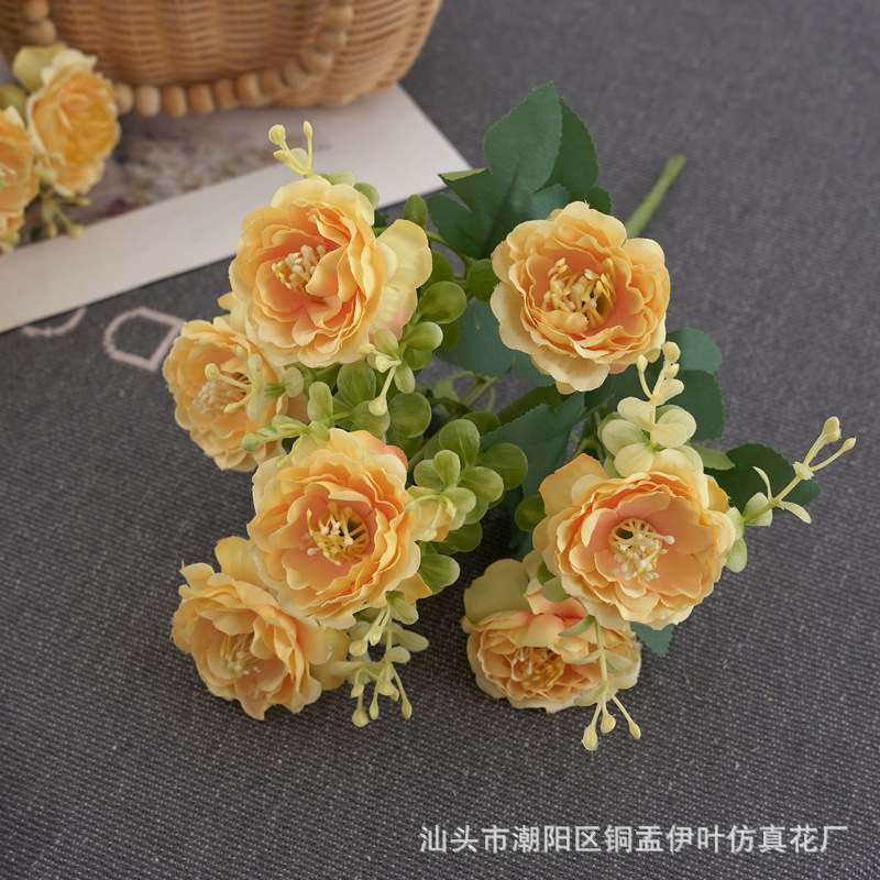 北欧仿真小玫瑰牡丹人造花家居装饰婚庆花墙洋甘菊花束详情33