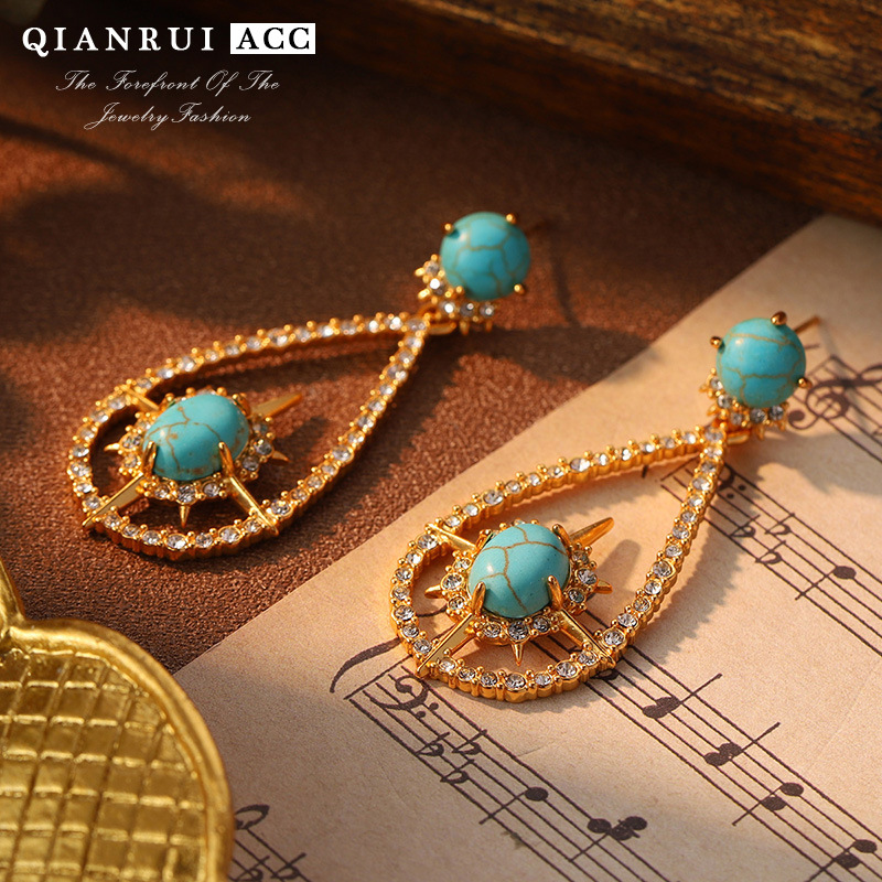 锆石微镶镂空水滴耳环diy古风耳饰饰品 复古小众银针法式轻奢耳钉详情18