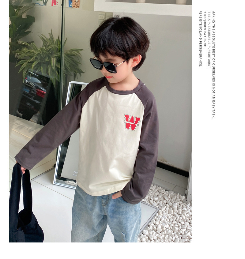 Niño polainas de manga larga manga raglan tops niños sueltos camiseta de algodón para hombres manga de patchwork para niños korean version t-shirt pic 7