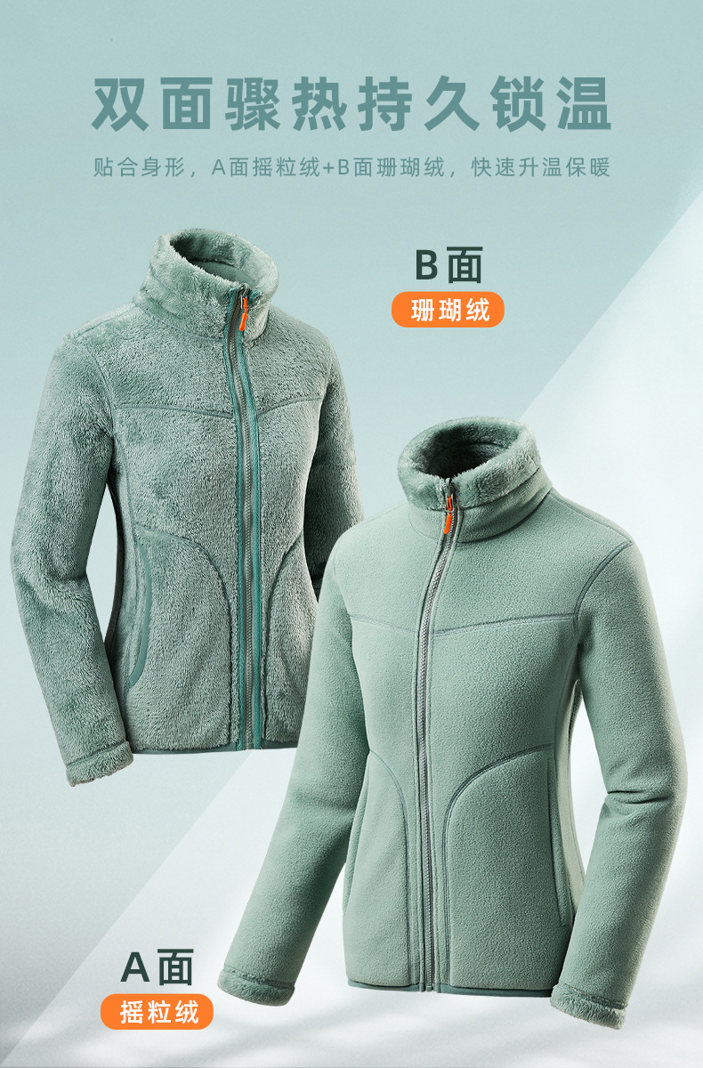 骆驼LNCAMEL 户外开衫抓绒衣女冲锋衣内胆珊瑚绒加厚摇粒绒外套男详情3