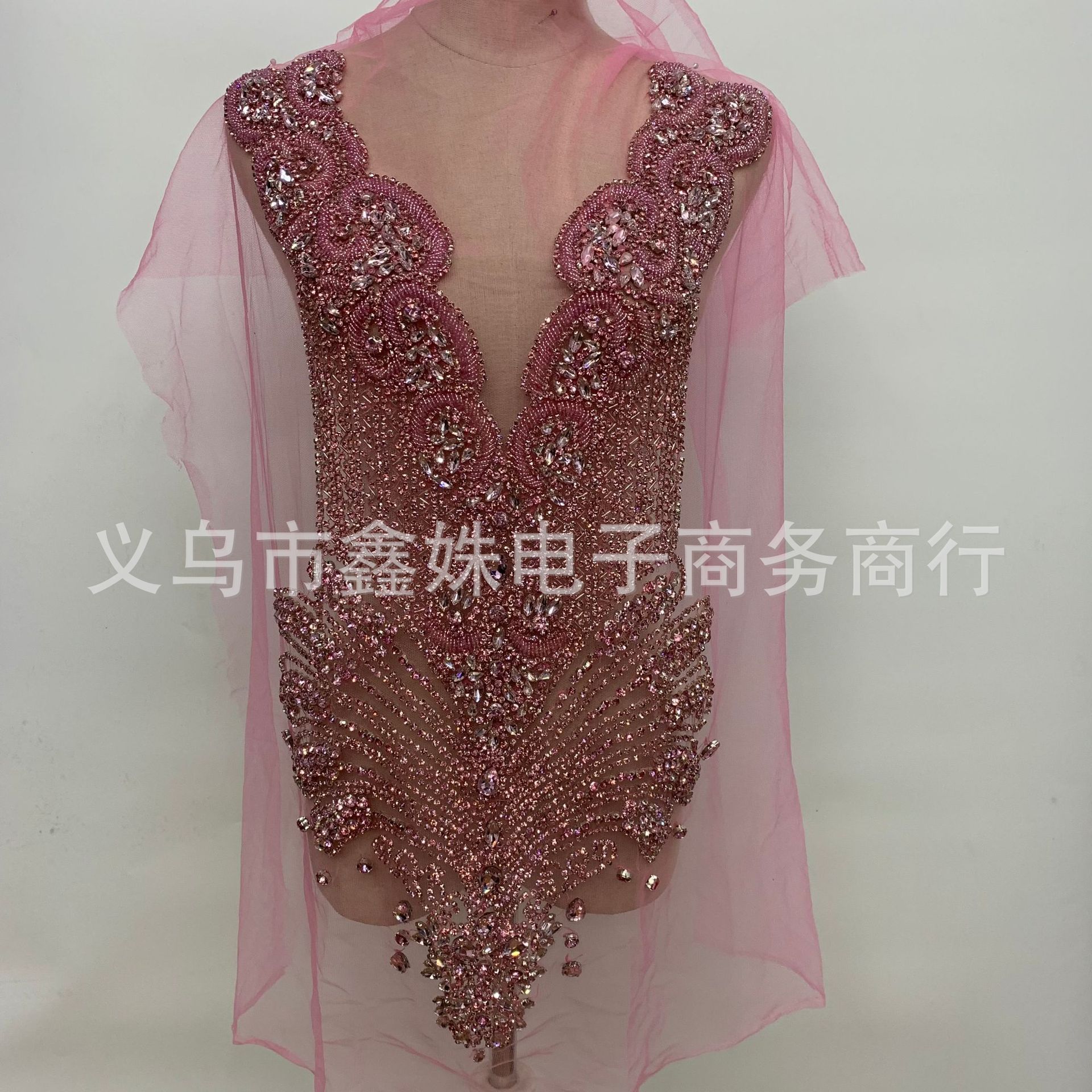 New pink heavy handcrafted DIY exquisite water diamond and pearl wedding dress accessories for clothing design pic 1