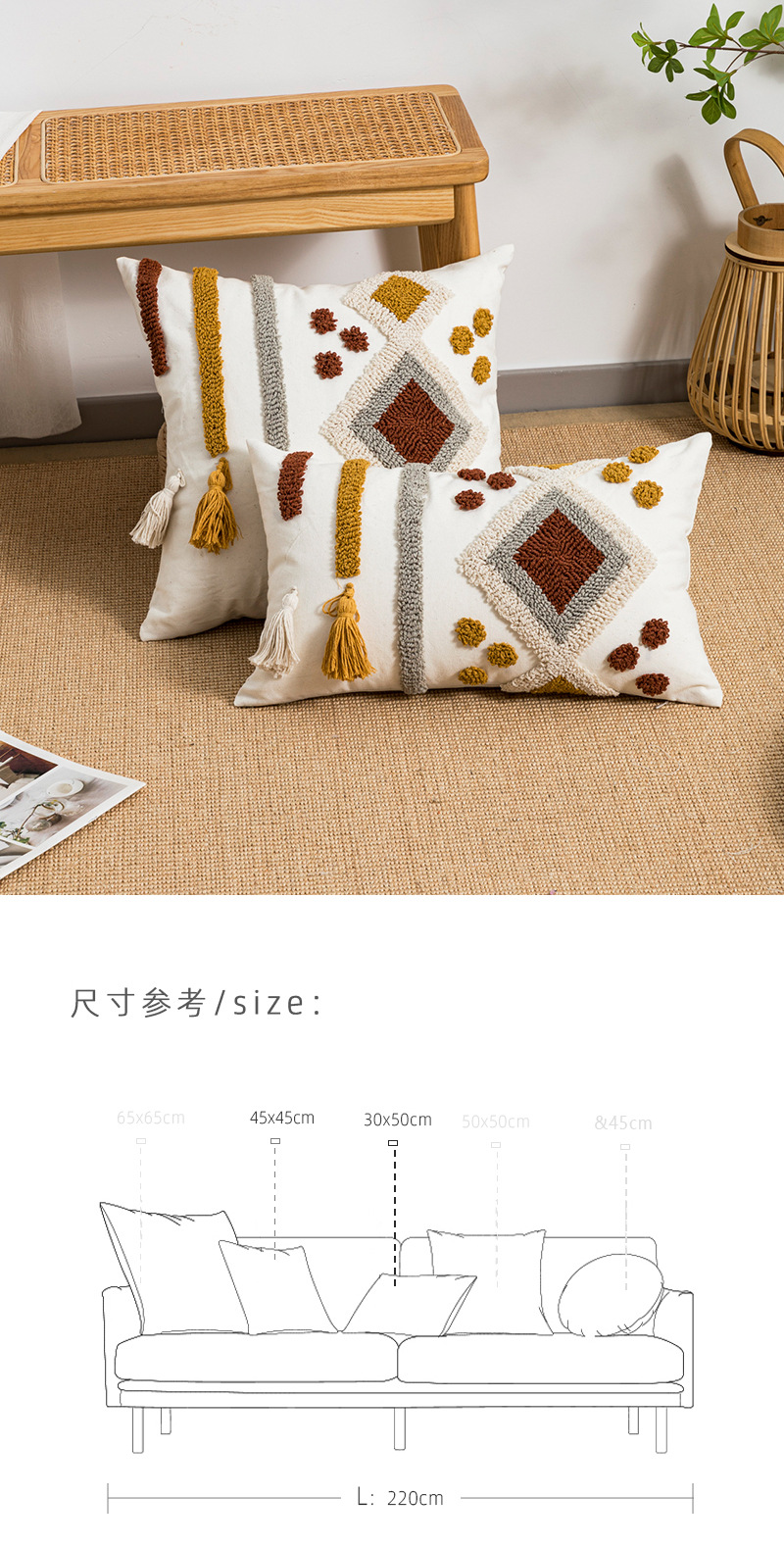 Bohemian throw pillows, living room sofa cushions, velvet canvas embroidered cushions, ethnic-style homestay bedroom, headboard throw pillowcases pic 9