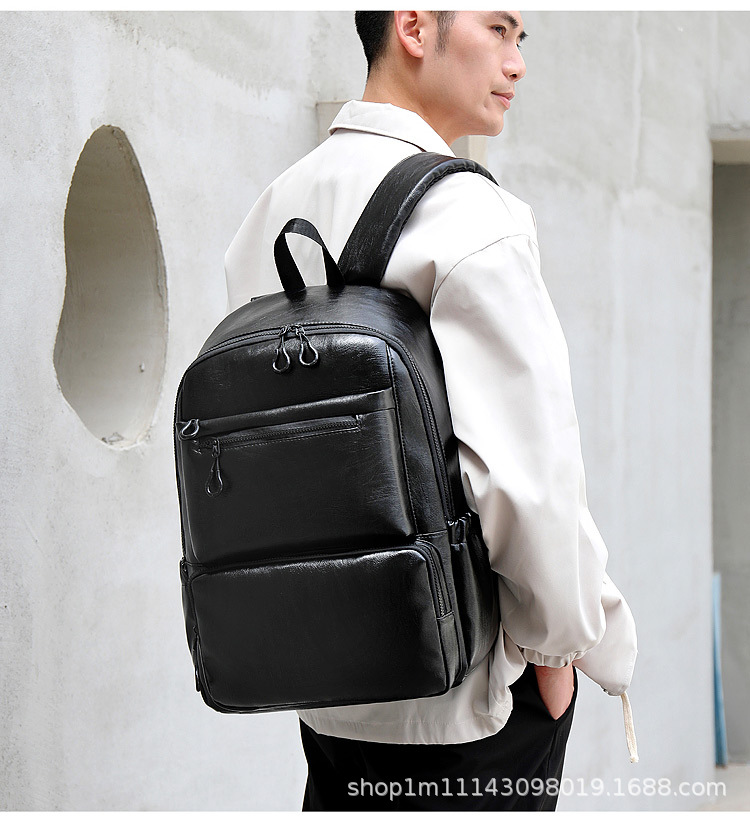 皮料款商务休闲双肩背包电脑包出差旅行背包学生书包行李包徒步包详情16