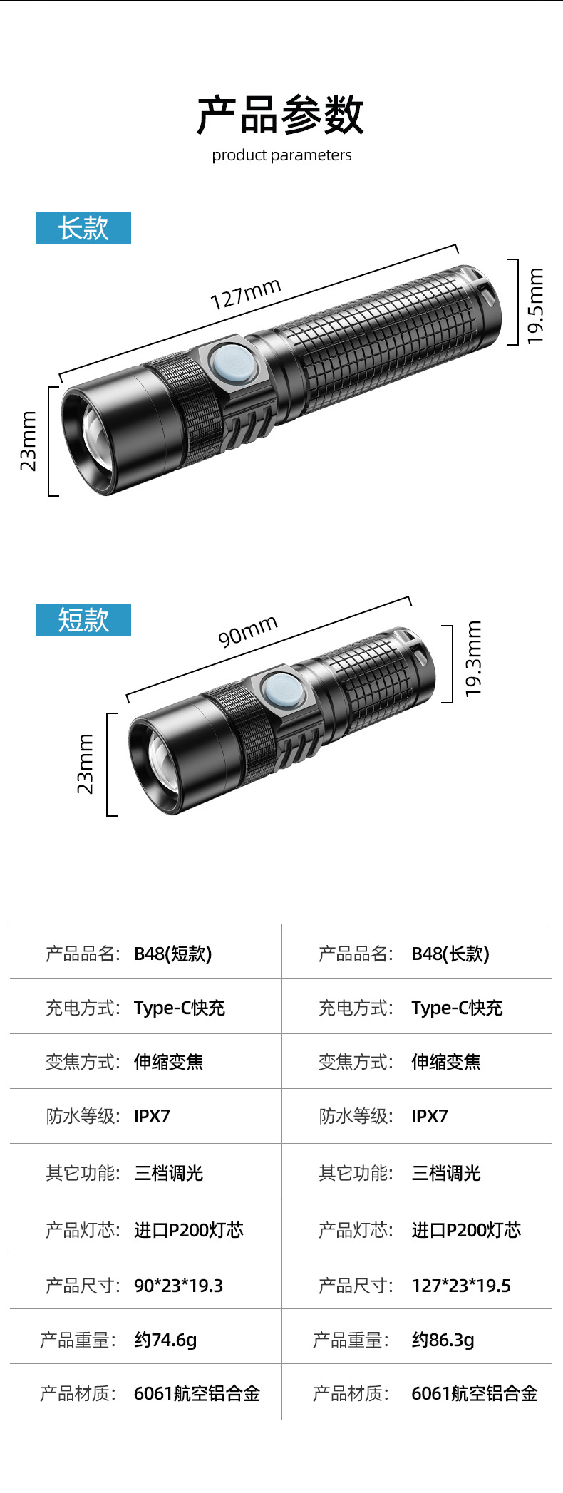 迷你小手电  强光手电强光高续航Type-c充电铝合金户外专用手电筒详情17