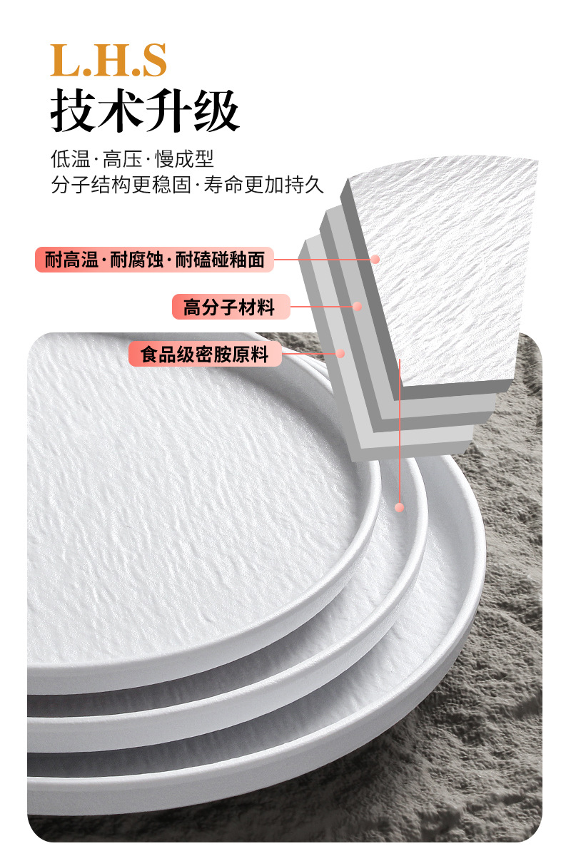 祥源美密胺餐具盘子商用酒店仿瓷岩石纹西餐盘沙拉牛排高级感摆盘详情6