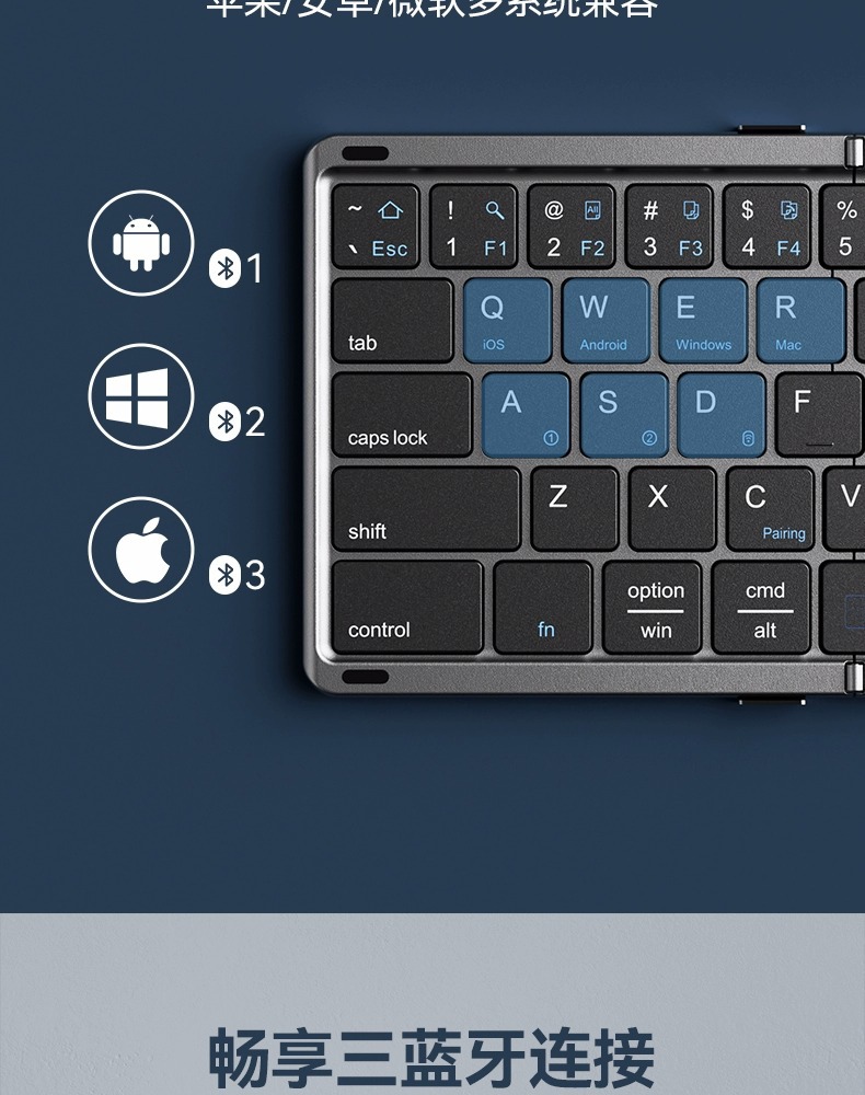 Cross-border three-fold keyboard, wireless Bluetooth, foldable small keyboard, suitable for desktop computers, Xiaomi notebook set pic 3