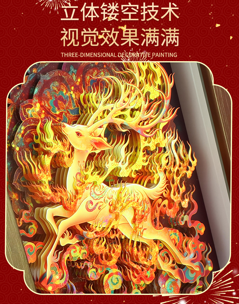 纸想造物中式古典九色鹿裸眼3D立体纸雕画马年摆件送亲朋国潮礼品详情8