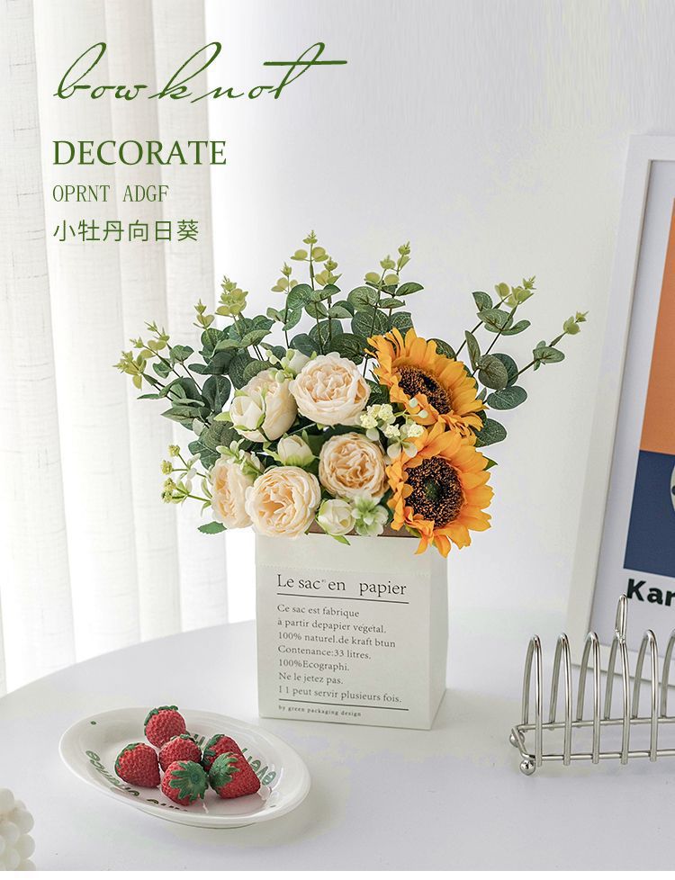向日葵假花花摆设客厅餐桌面花艺装饰摆件卧室干花束绢花详情1