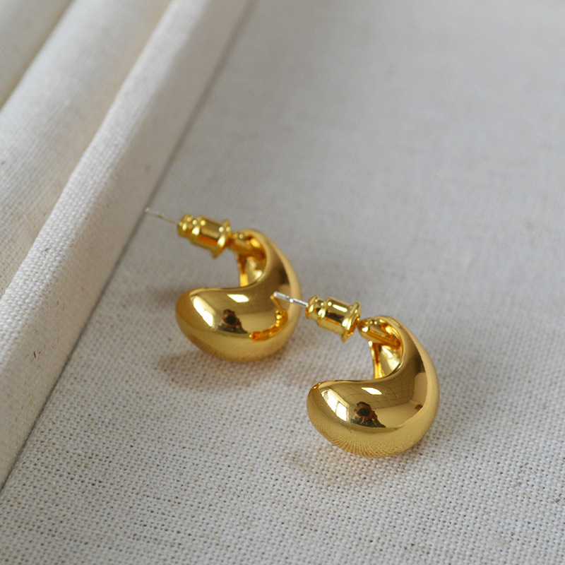 fever日韩小众设计冷淡简约黄铜镀金光面水滴925银针耳钉耳饰详情7