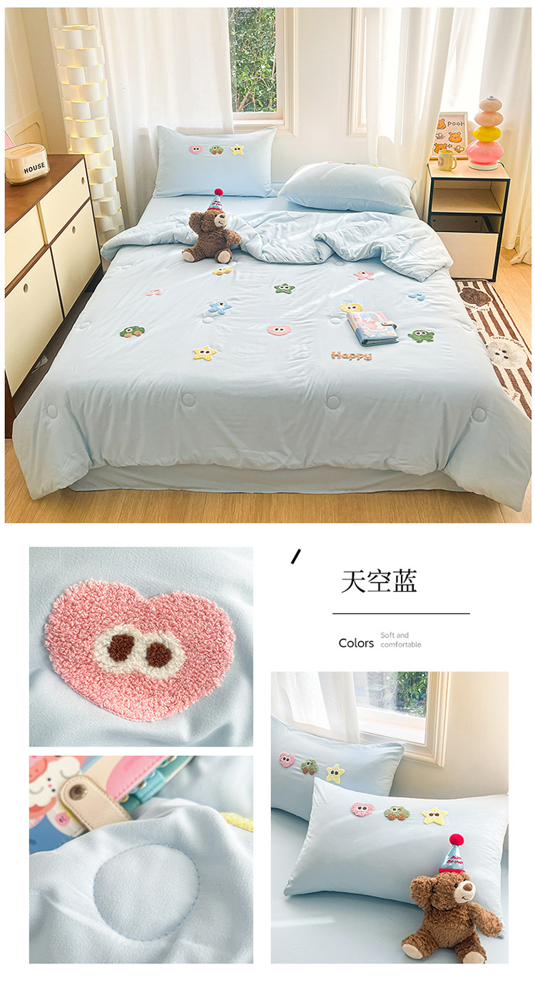 夏季水洗棉夏凉被四件套卡通毛巾绣单人夏被空调被床单薄被子女生详情29