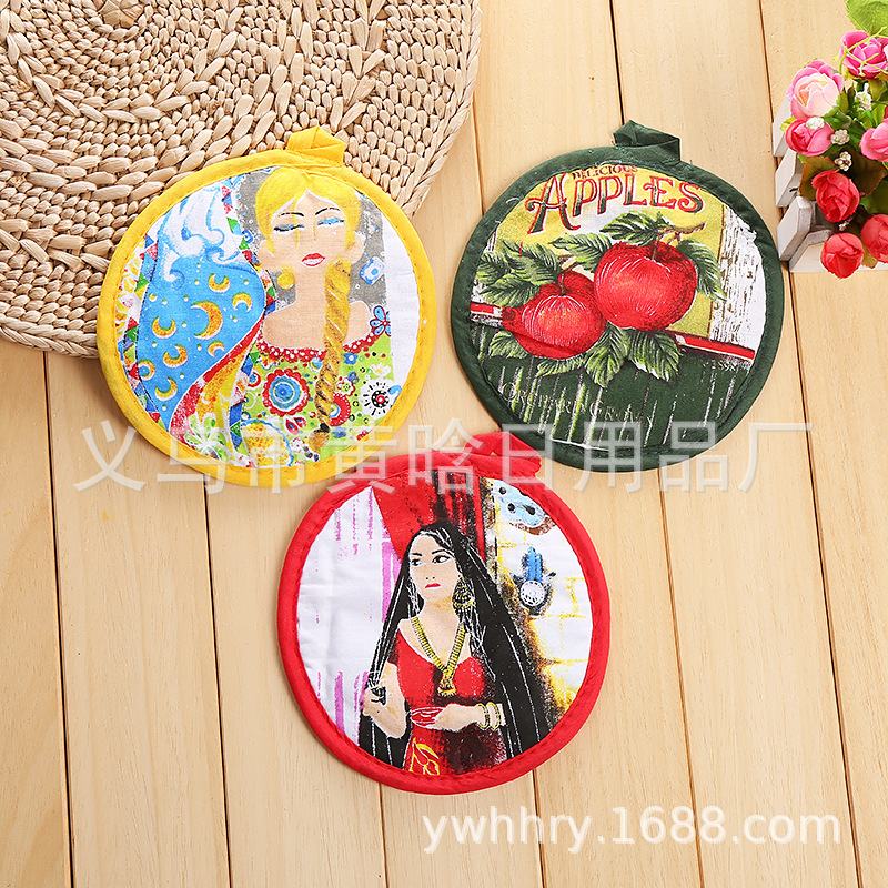 【 Chi Jia 】 Daily home fabric round placemats, coasters, kitchen microwave insulation pads, fabric printed pads pic 1