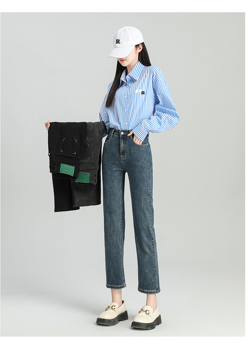 爆款超柔高腰小直筒牛仔裤女2024春季弹力黑色修身窄版烟管法棍裤详情17