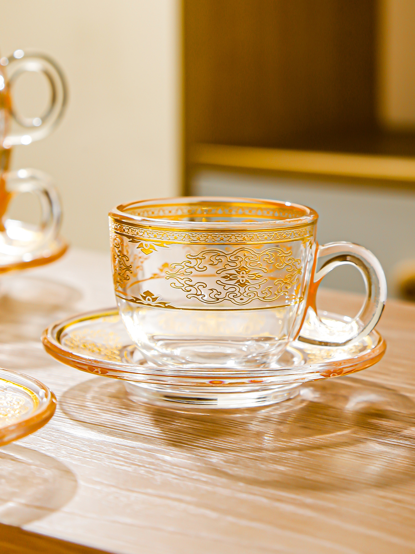 Nordic transparent gold-painted creative tea cups, glass cups, light luxury heat-insulating coffee cups and cold drink cups pic 4