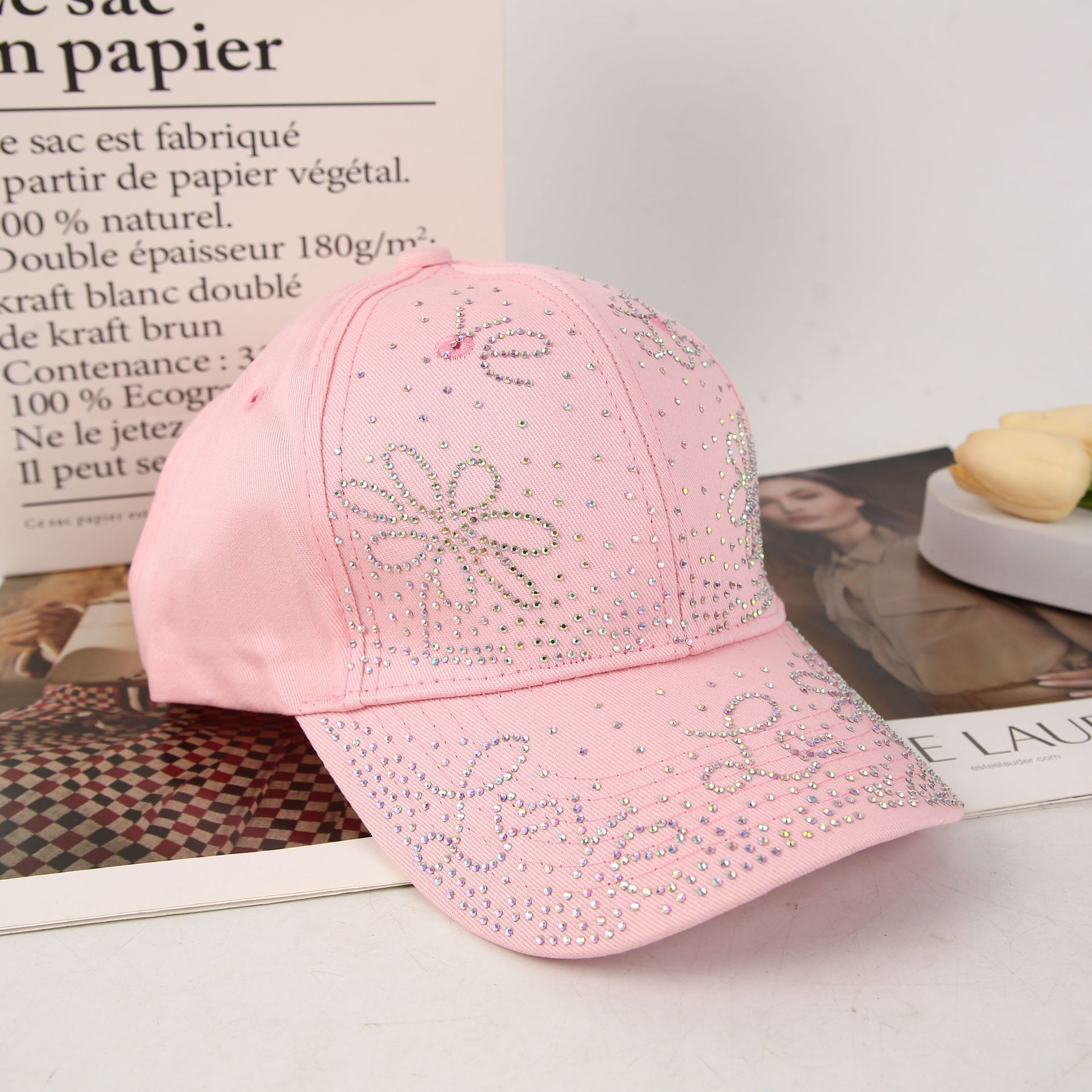 A new fashionable baseball cap with a light luxury water diamond butterfly for women. It is a versatile, casual and stylish shade baseball cap for women pic 4