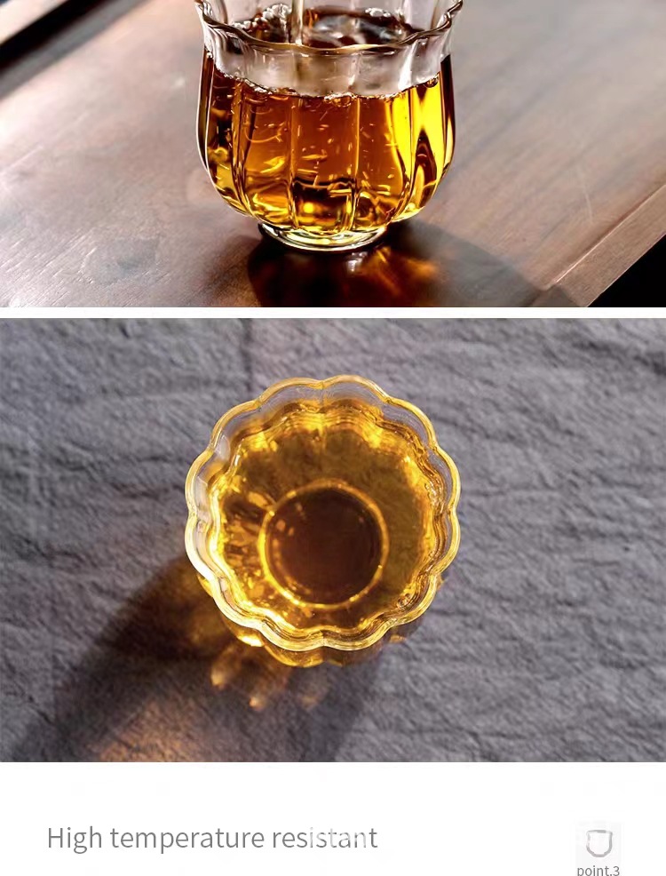 Lotus heat-resistant glass lotus petal small tea cups, tasting cups, wine cups, master cups, single cups, thickened Gongfu tea sets pic 8