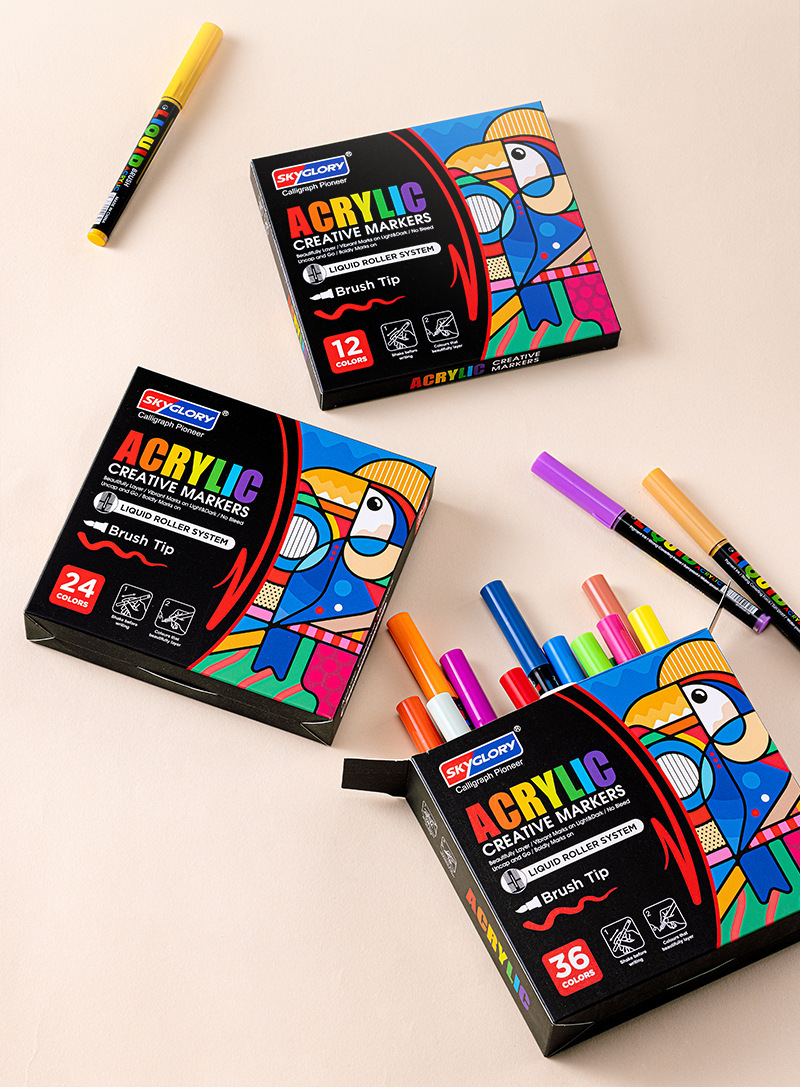 Tianhui Cross-border Direct liquid Acrylic Marker Pen wholesale Round rod ink Control Brush Student Soft Head Painting Watercolor pen pic 2