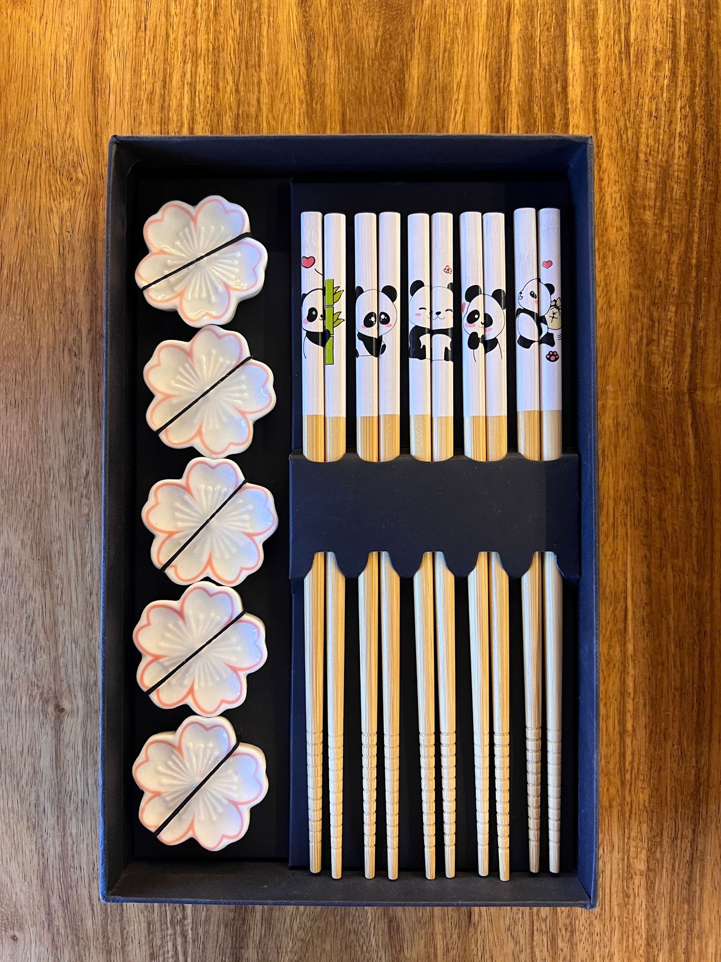 Five Blessings Panda Cherry Blossom Chopstick Holder New five-pair Gift box, tableware, daily necessities wholesale, gift-giving, practical household items pic 1