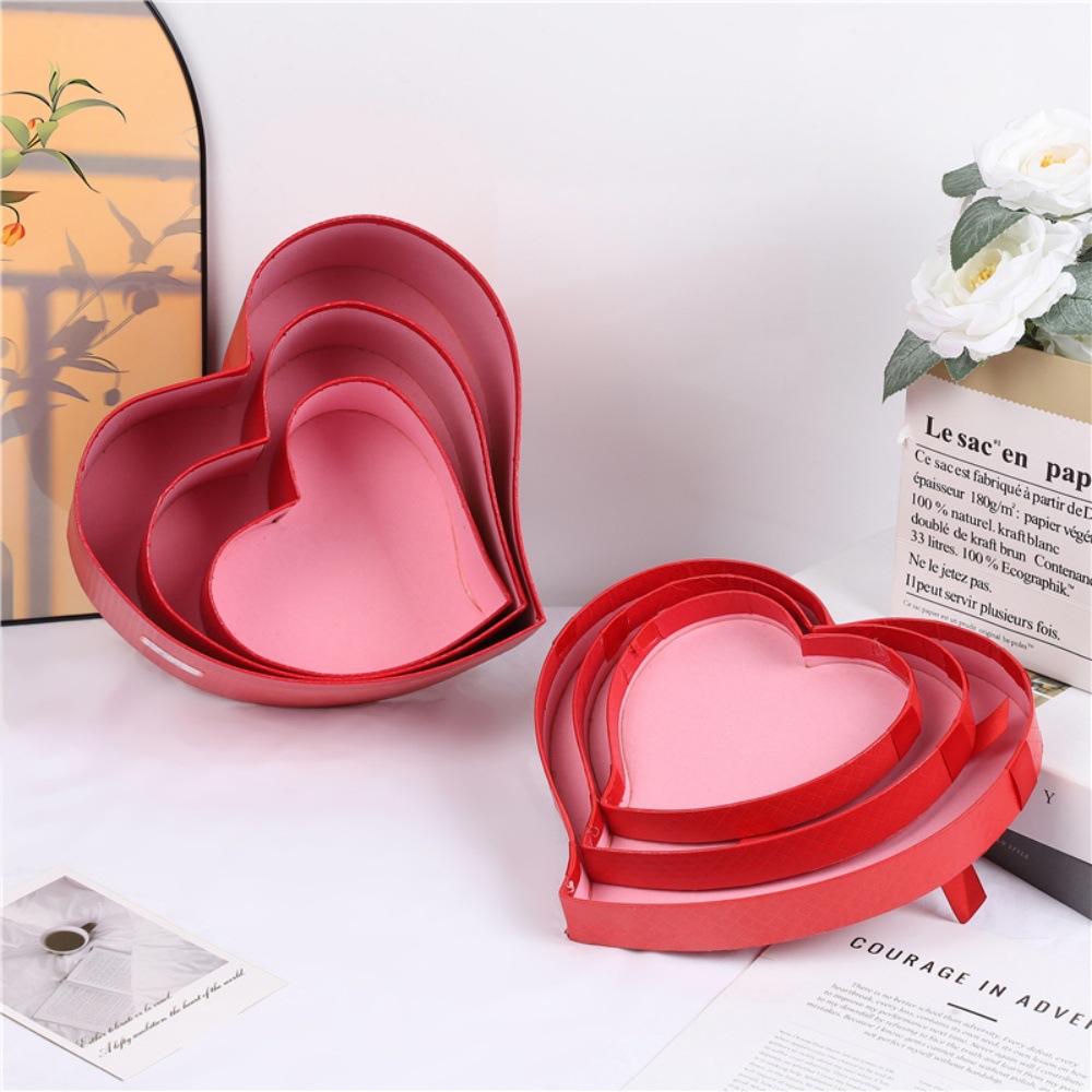En stock cinta arco caja de embalaje de regalo forma de corazón creativo conjunto de tres piezas san valentín cumpleaños caja de regalo amor pic 10
