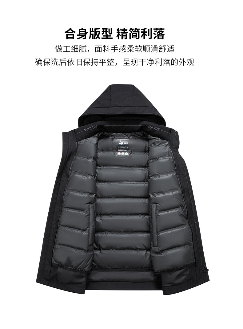 可脱卸内胆鹅绒服男士冬季保暖连帽商务休闲三合一羽绒服男Y2207详情9
