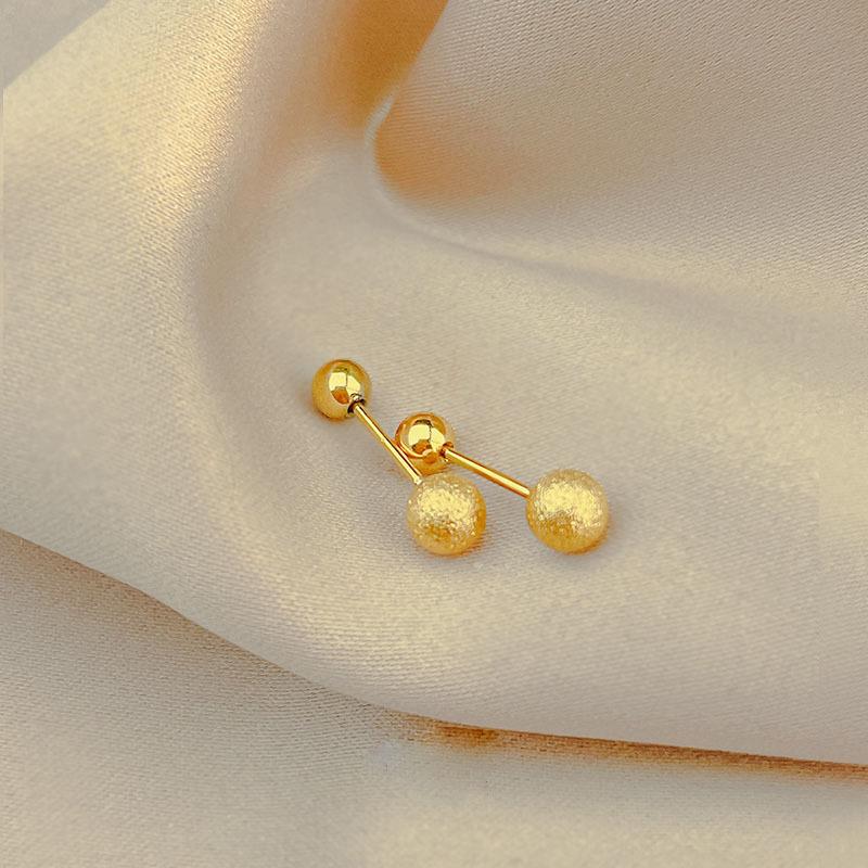 Anti-loss matte round bead stud earrings for women, heart-shaped titanium steel earrings that do not fade, high-end and elegant stud earrings pic 3