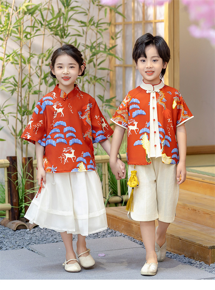 童装男童夏季短袖汉服套装儿童两件套宝宝中国风国潮唐装网红表演详情1