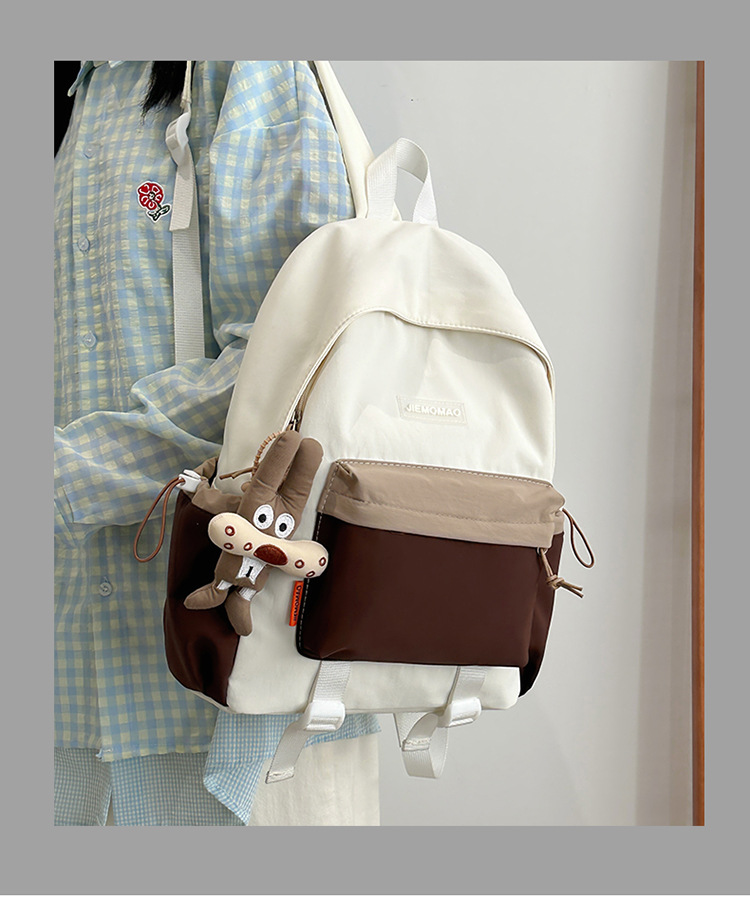 跨境新款学院风百搭双肩包初高中学生上课书包撞色洋气轻便双背包详情1