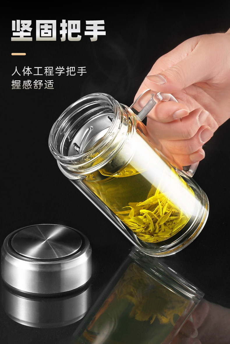 双层高硼硅玻璃杯带把手批发水杯带盖耐高温防烫泡茶杯子开业礼品详情12