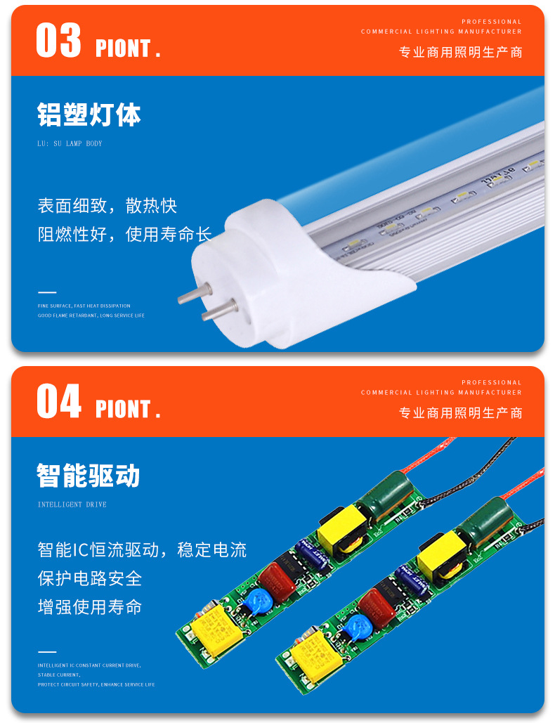 LED分体灯管高光效日光LED灯管商场超市商用单排双排T8高亮灯管详情15