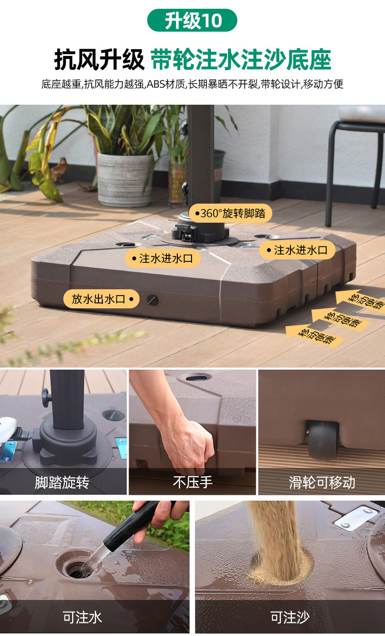 现货黑金钢遮阳伞户外四角伞室外阳篷防风太阳能LED圆形罗马伞详情25