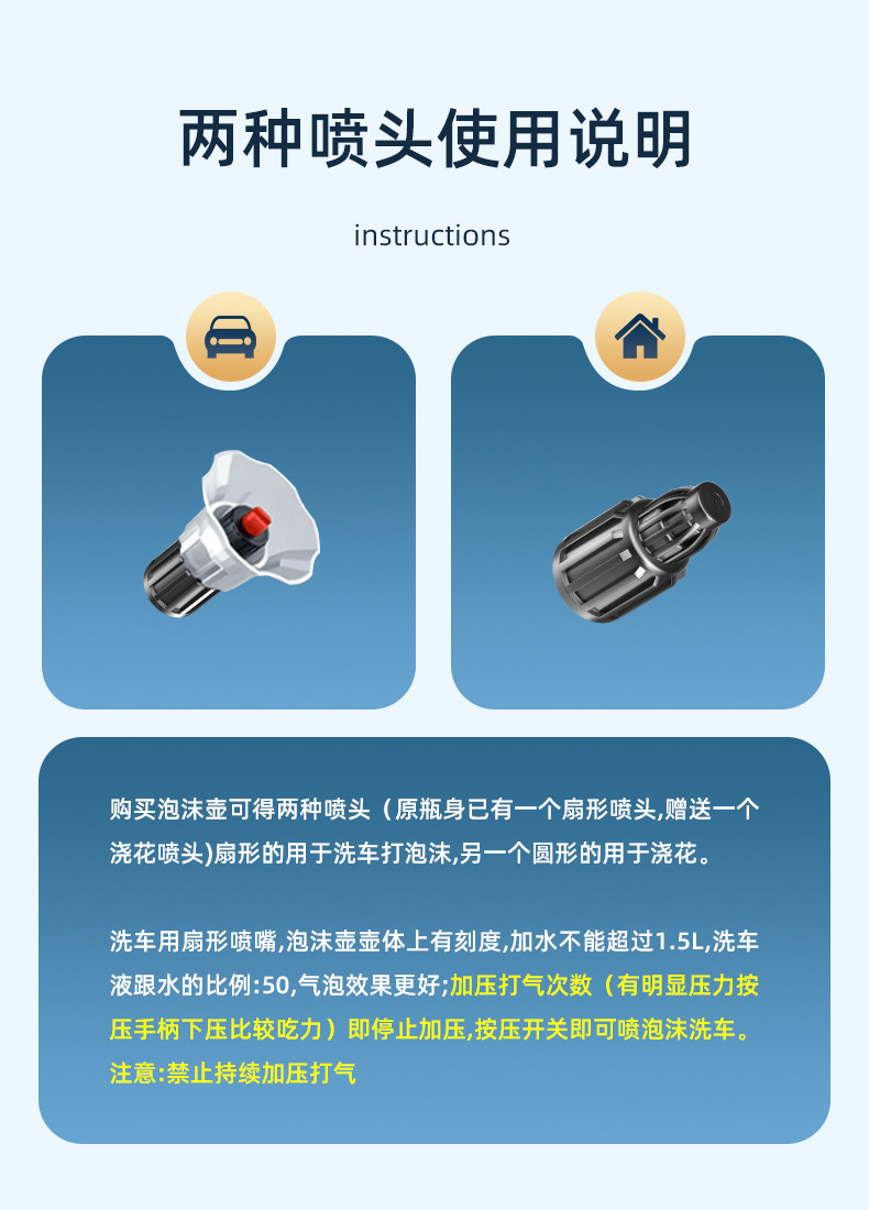 洗车喷壶泡沫浇水壶园艺喷洒水壶高压气压式喷雾器小型消毒喷雾瓶详情1